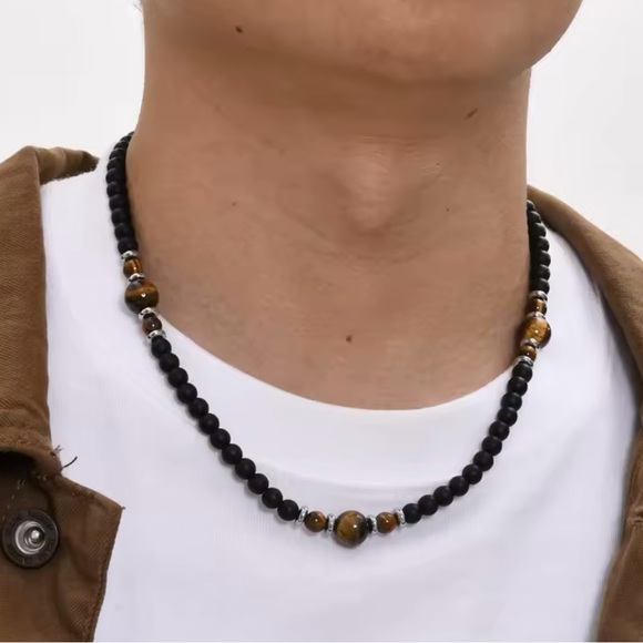 Black Brown Beaded Necklaces for Men Boys - Picture 1 of 5